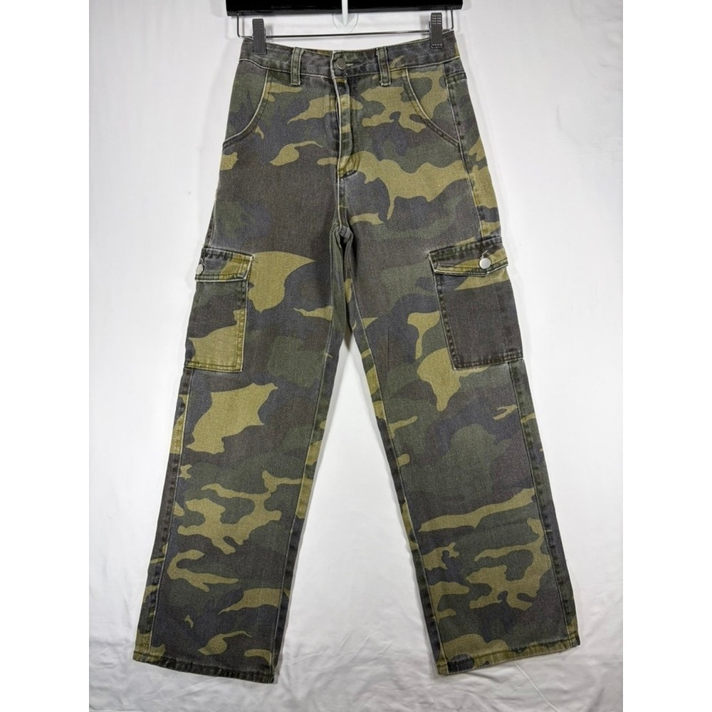 SHEIN Cargo Pants Women Petite XXS Green Camo Excellent Straight Leg Utility